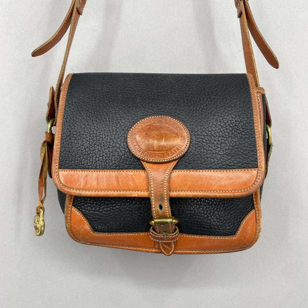 Vintage Dooney & Bourke All Weather Leather Crossbody Bag AWL Black Brown USA